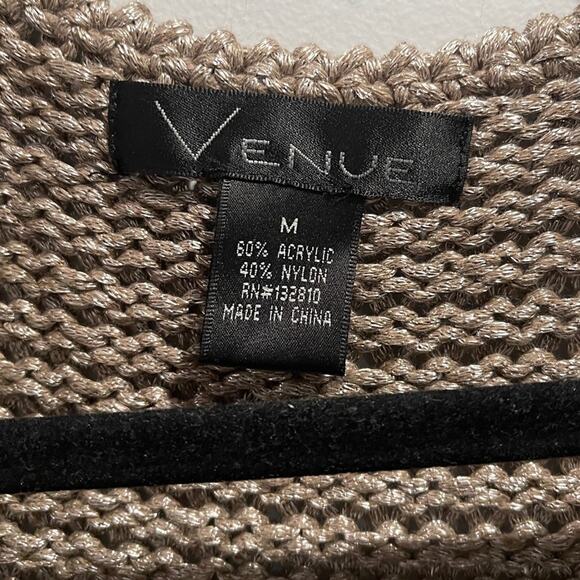 VENUE Metallic Tan Chunky Knit Toggle Cardigan Sz M - Picture 4 of 5